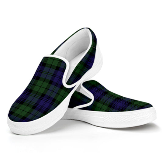 Black Watch Tartan Pattern Print White Slip On Shoes