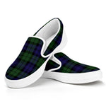 Black Watch Tartan Pattern Print White Slip On Shoes