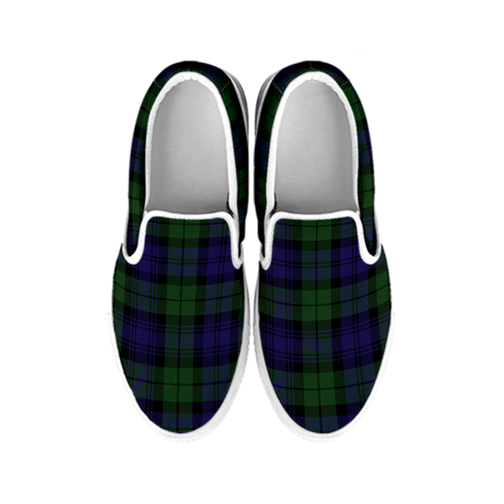 Black Watch Tartan Pattern Print White Slip On Shoes
