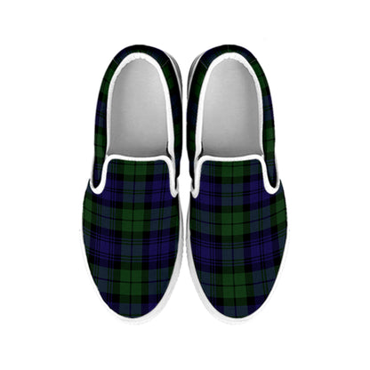 Black Watch Tartan Pattern Print White Slip On Shoes