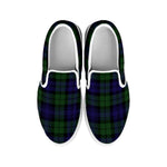 Black Watch Tartan Pattern Print White Slip On Shoes