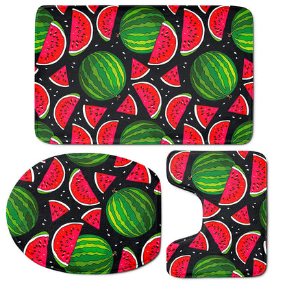 Black Watermelon Pieces Pattern Print 3 Piece Bath Mat Set