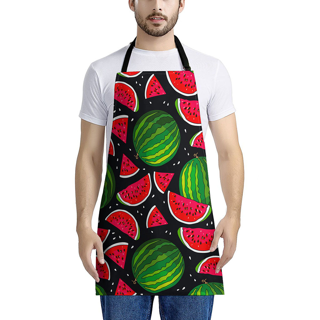 Black Watermelon Pieces Pattern Print Apron