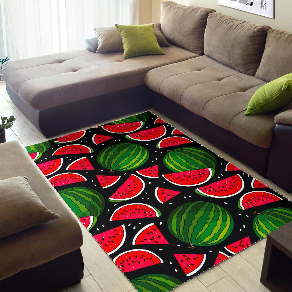 Black Watermelon Pieces Pattern Print Area Rug GearFrost