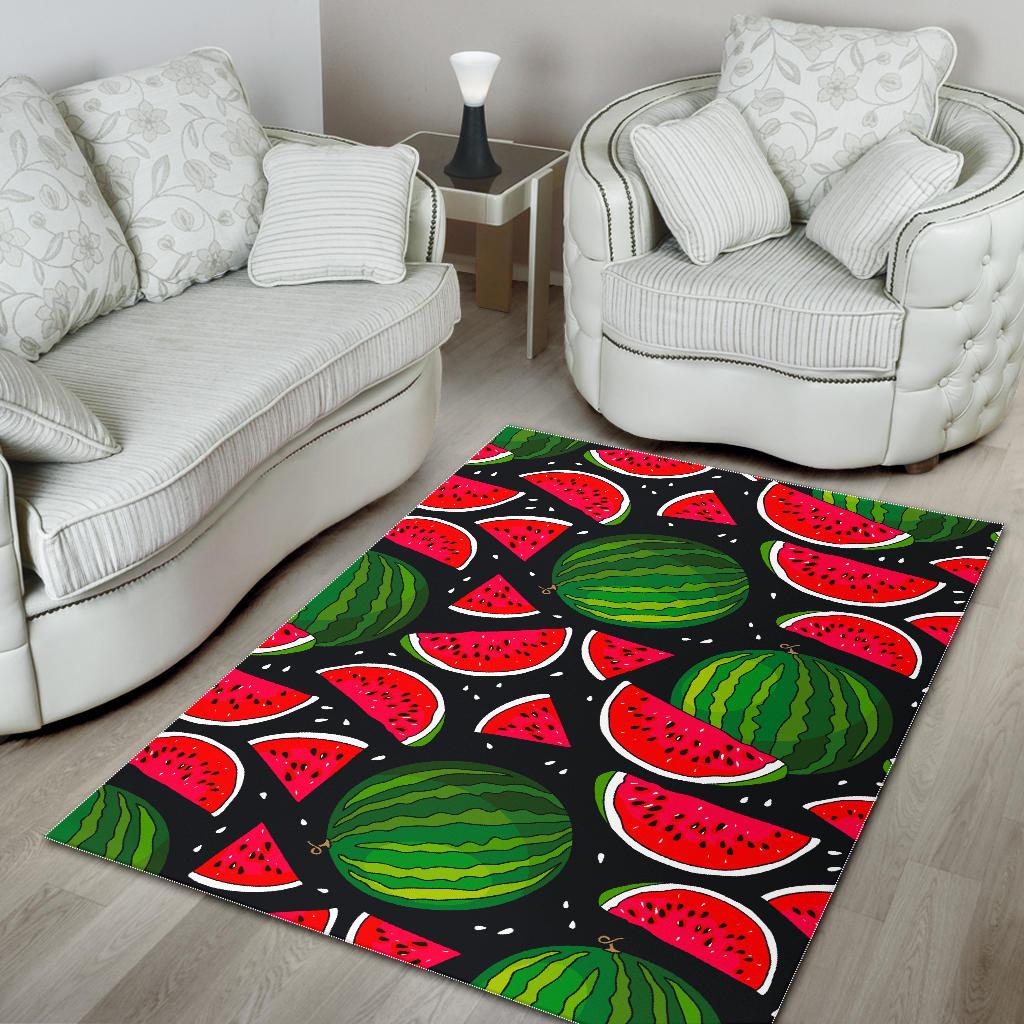 Black Watermelon Pieces Pattern Print Area Rug GearFrost