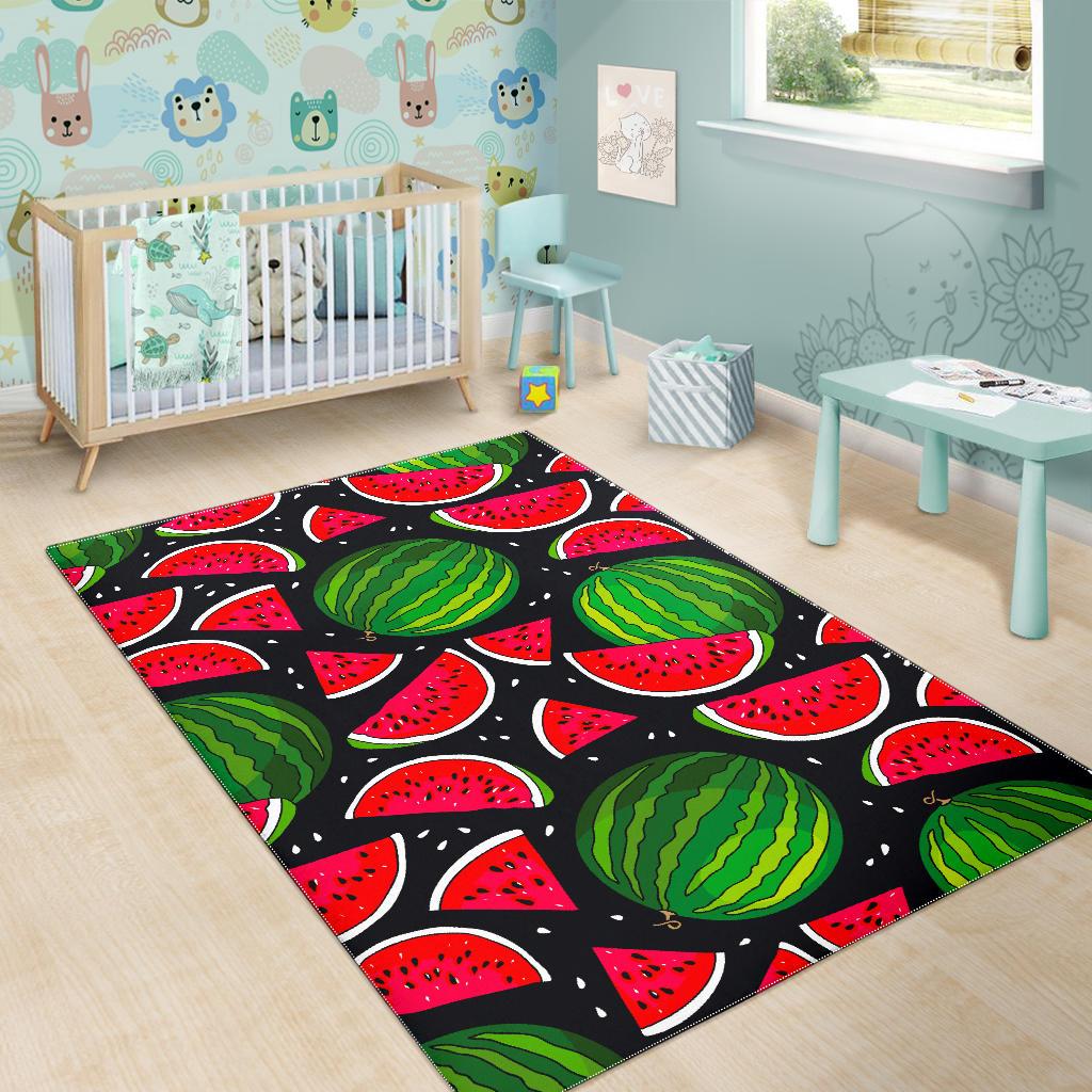 Black Watermelon Pieces Pattern Print Area Rug GearFrost