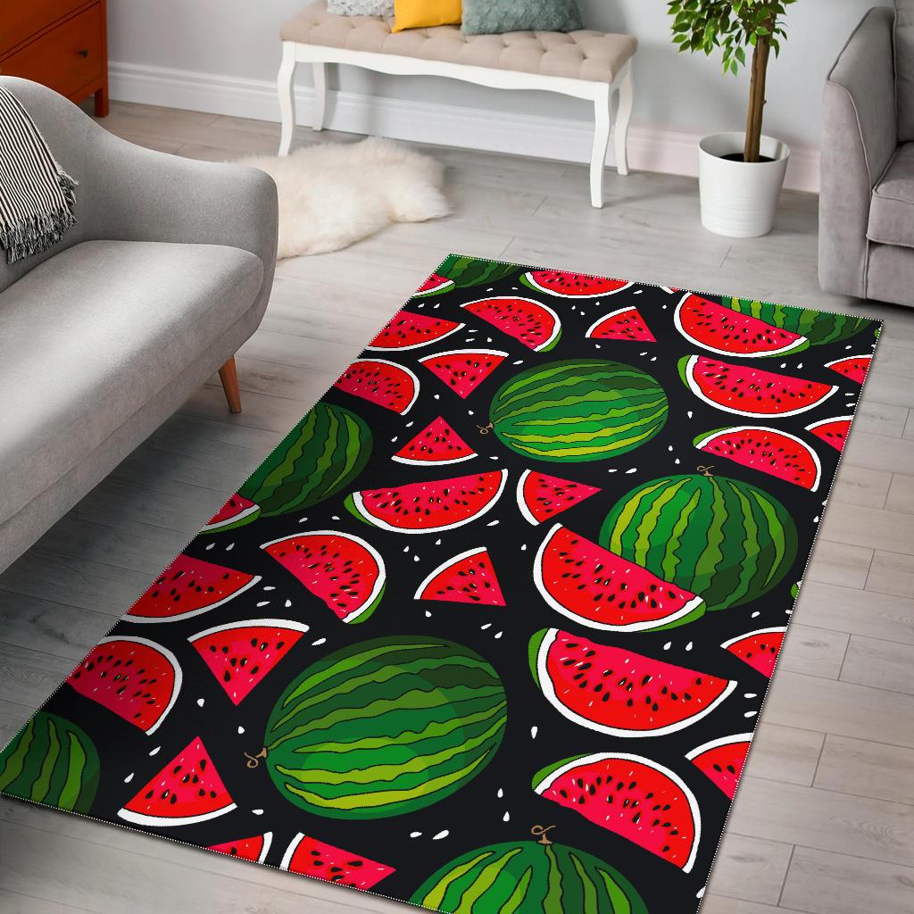 Black Watermelon Pieces Pattern Print Area Rug GearFrost