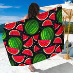 Black Watermelon Pieces Pattern Print Beach Sarong Wrap