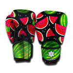 Black Watermelon Pieces Pattern Print Boxing Gloves