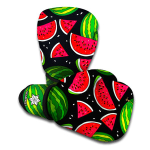 Black Watermelon Pieces Pattern Print Boxing Gloves