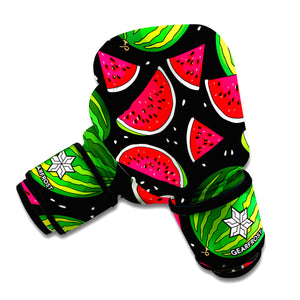 Black Watermelon Pieces Pattern Print Boxing Gloves