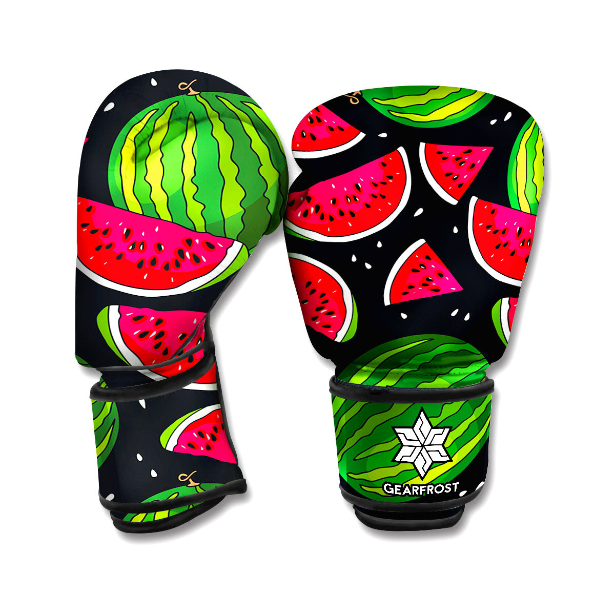 Black Watermelon Pieces Pattern Print Boxing Gloves