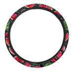 Black Watermelon Pieces Pattern Print Car Steering Wheel Cover