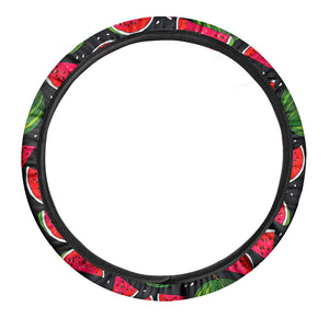 Black Watermelon Pieces Pattern Print Car Steering Wheel Cover