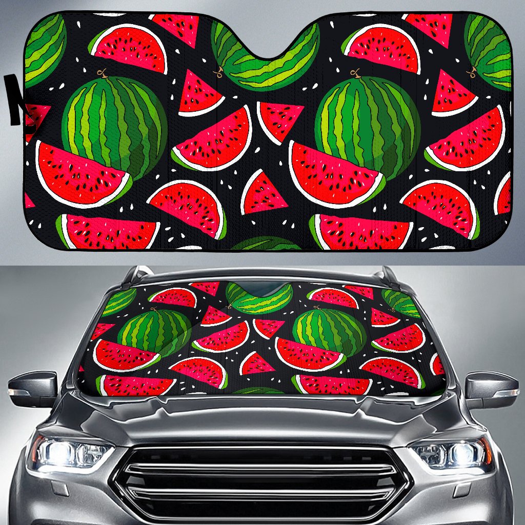 Black Watermelon Pieces Pattern Print Car Sun Shade GearFrost