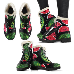 Black Watermelon Pieces Pattern Print Comfy Boots GearFrost