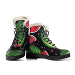 Black Watermelon Pieces Pattern Print Comfy Boots GearFrost