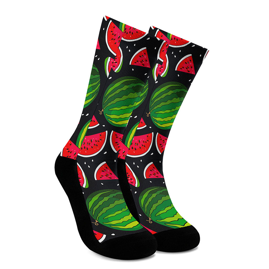 Black Watermelon Pieces Pattern Print Crew Socks