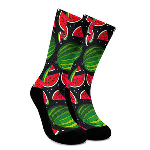 Black Watermelon Pieces Pattern Print Crew Socks