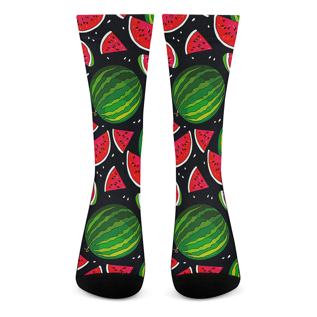 Black Watermelon Pieces Pattern Print Crew Socks