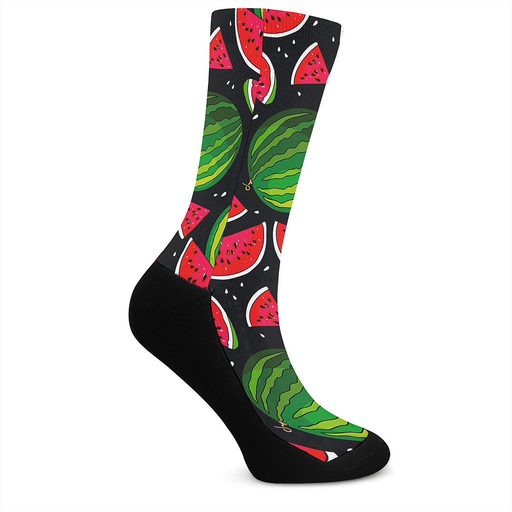 Black Watermelon Pieces Pattern Print Crew Socks