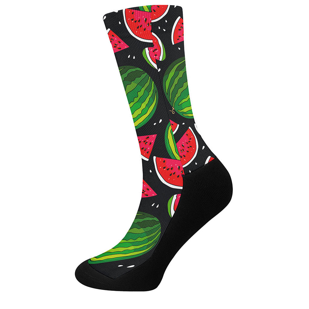 Black Watermelon Pieces Pattern Print Crew Socks