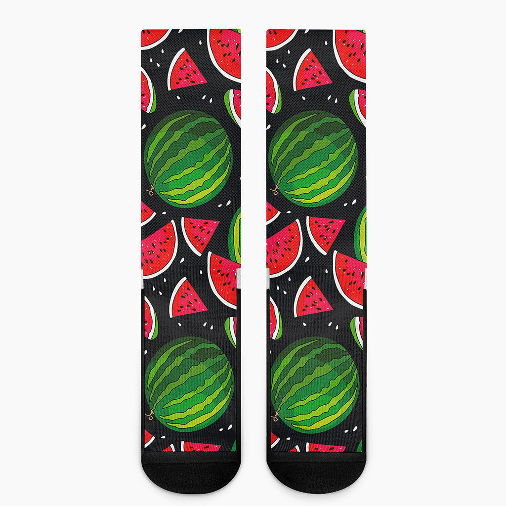 Black Watermelon Pieces Pattern Print Crew Socks