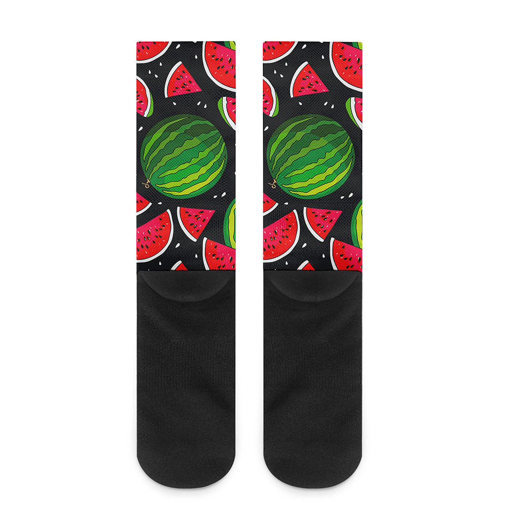 Black Watermelon Pieces Pattern Print Crew Socks