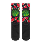 Black Watermelon Pieces Pattern Print Crew Socks