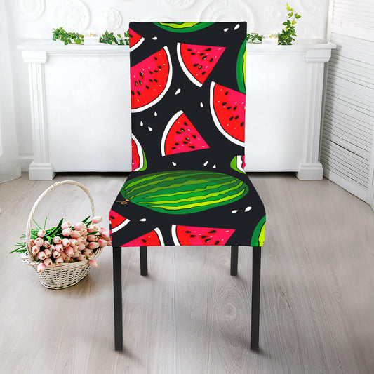 Black Watermelon Pieces Pattern Print Dining Chair Slipcover