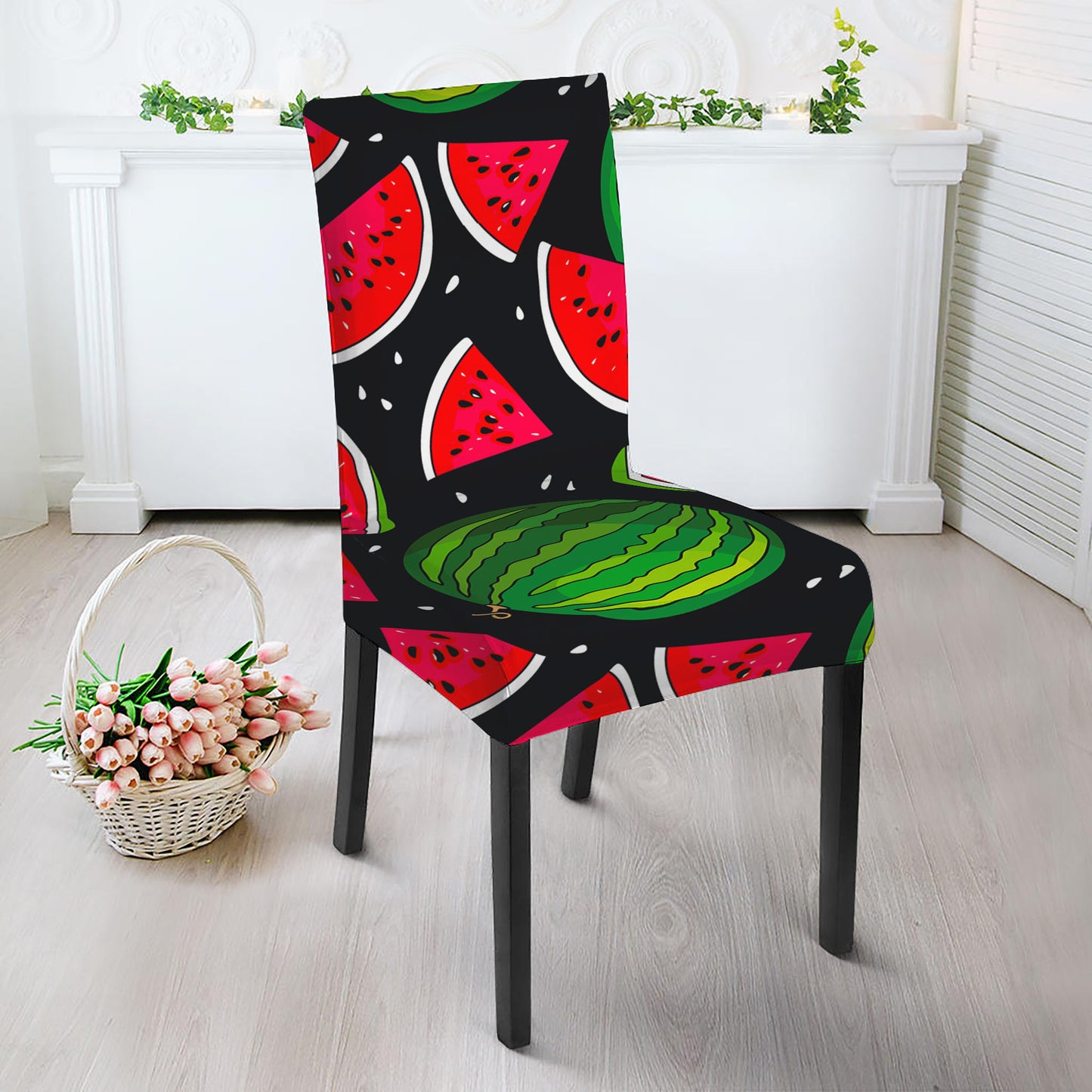 Black Watermelon Pieces Pattern Print Dining Chair Slipcover