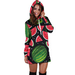 Black Watermelon Pieces Pattern Print Hoodie Dress GearFrost