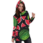 Black Watermelon Pieces Pattern Print Hoodie Dress GearFrost