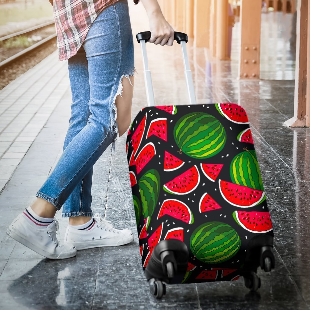 Black Watermelon Pieces Pattern Print Luggage Cover GearFrost