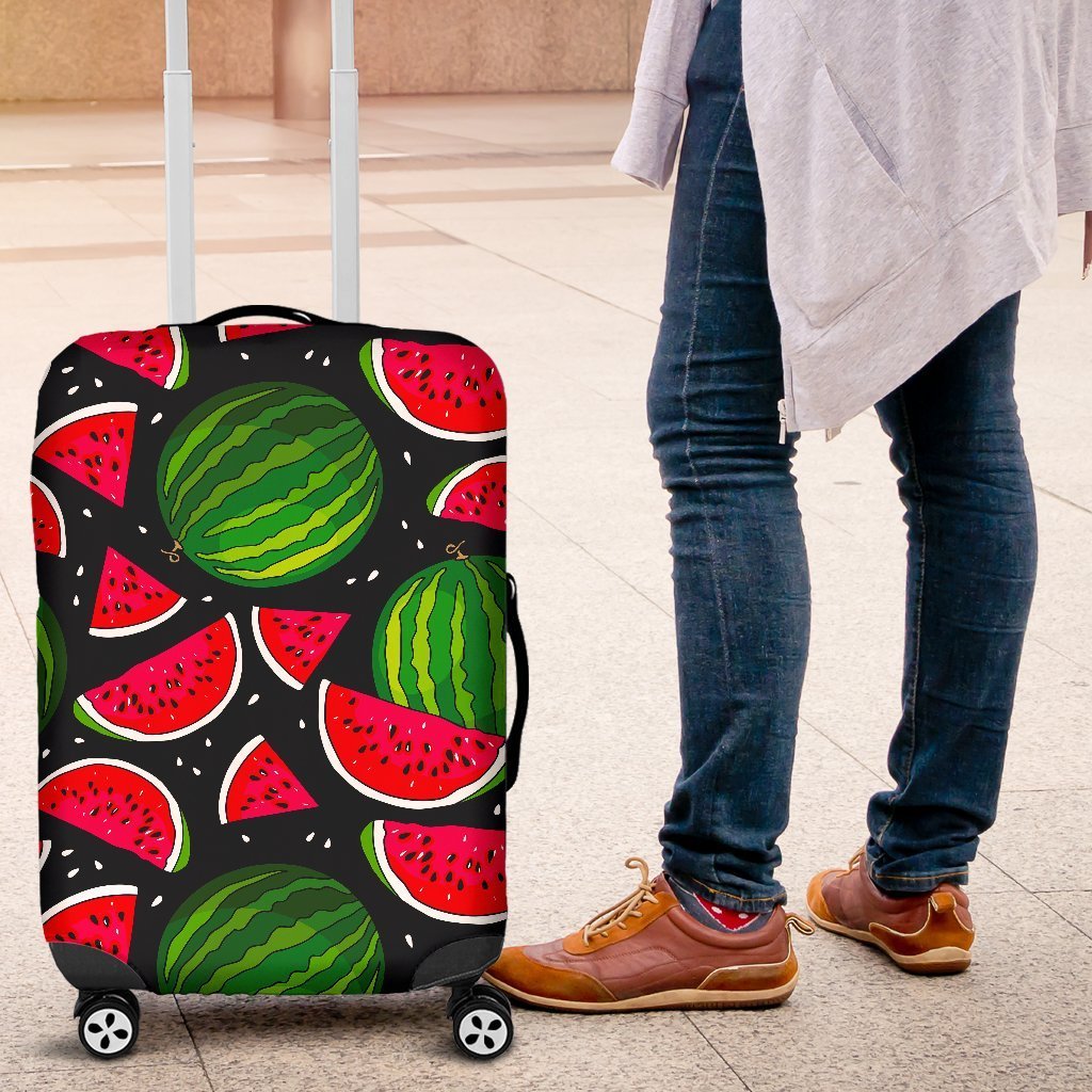 Black Watermelon Pieces Pattern Print Luggage Cover GearFrost