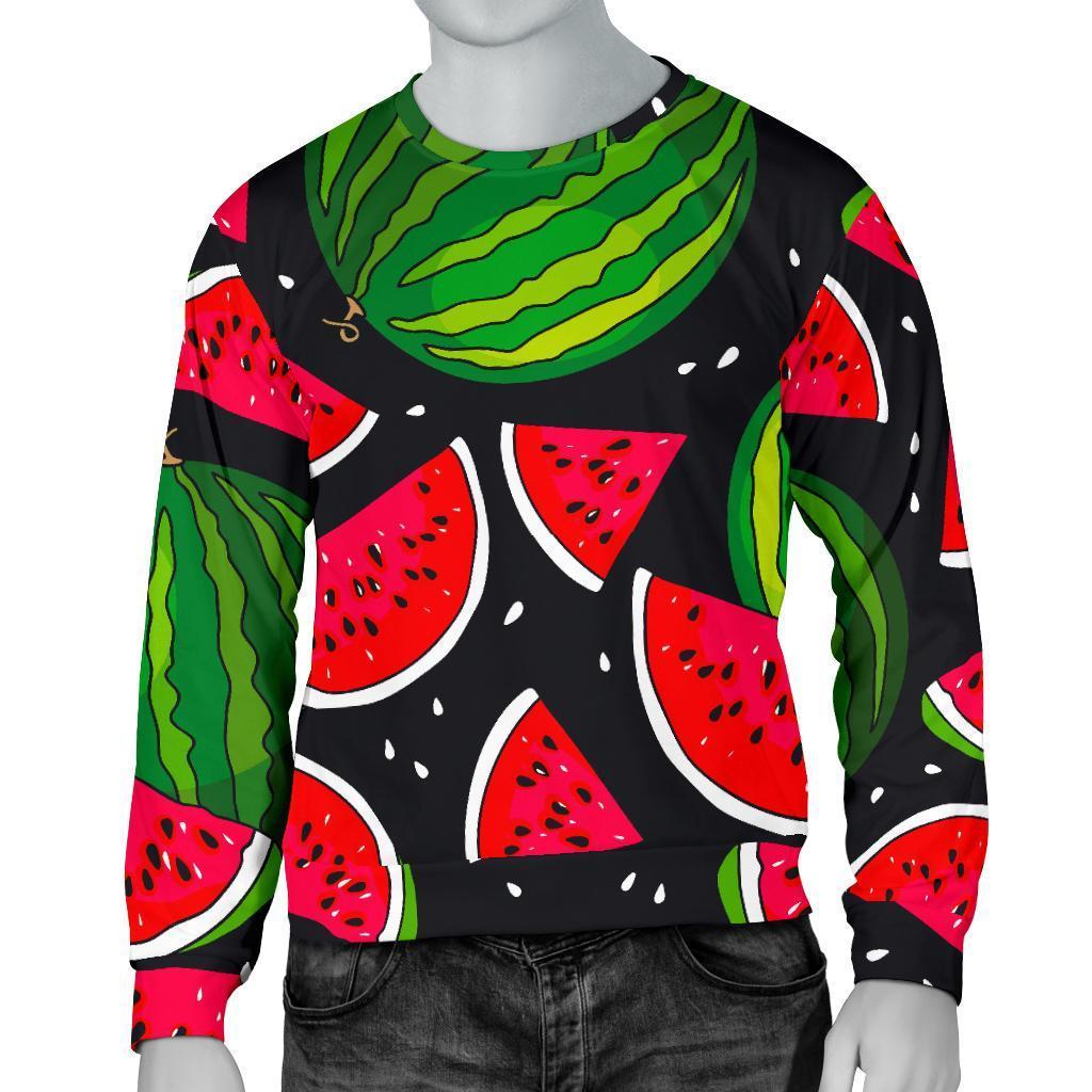 Black Watermelon Pieces Pattern Print Men's Crewneck Sweatshirt GearFrost
