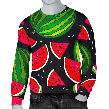 Black Watermelon Pieces Pattern Print Men's Crewneck Sweatshirt GearFrost