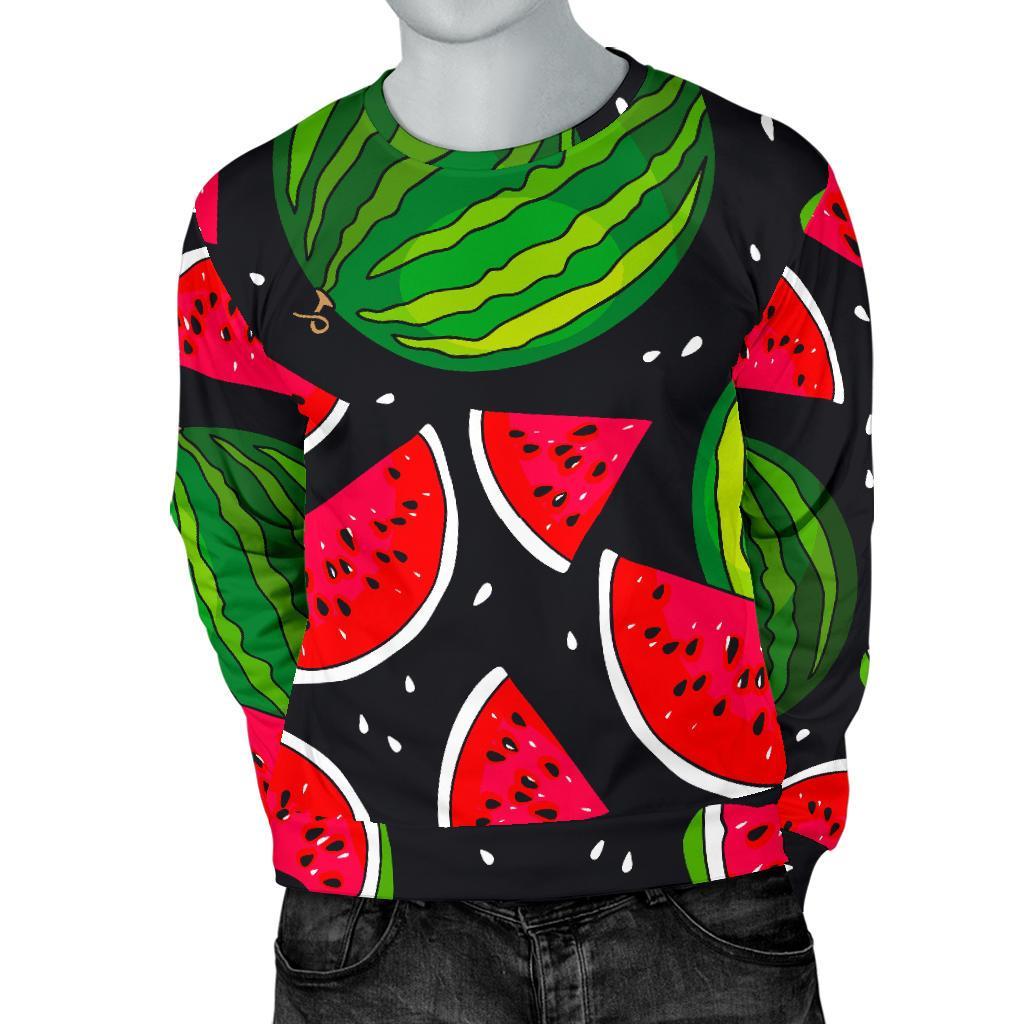 Black Watermelon Pieces Pattern Print Men's Crewneck Sweatshirt GearFrost