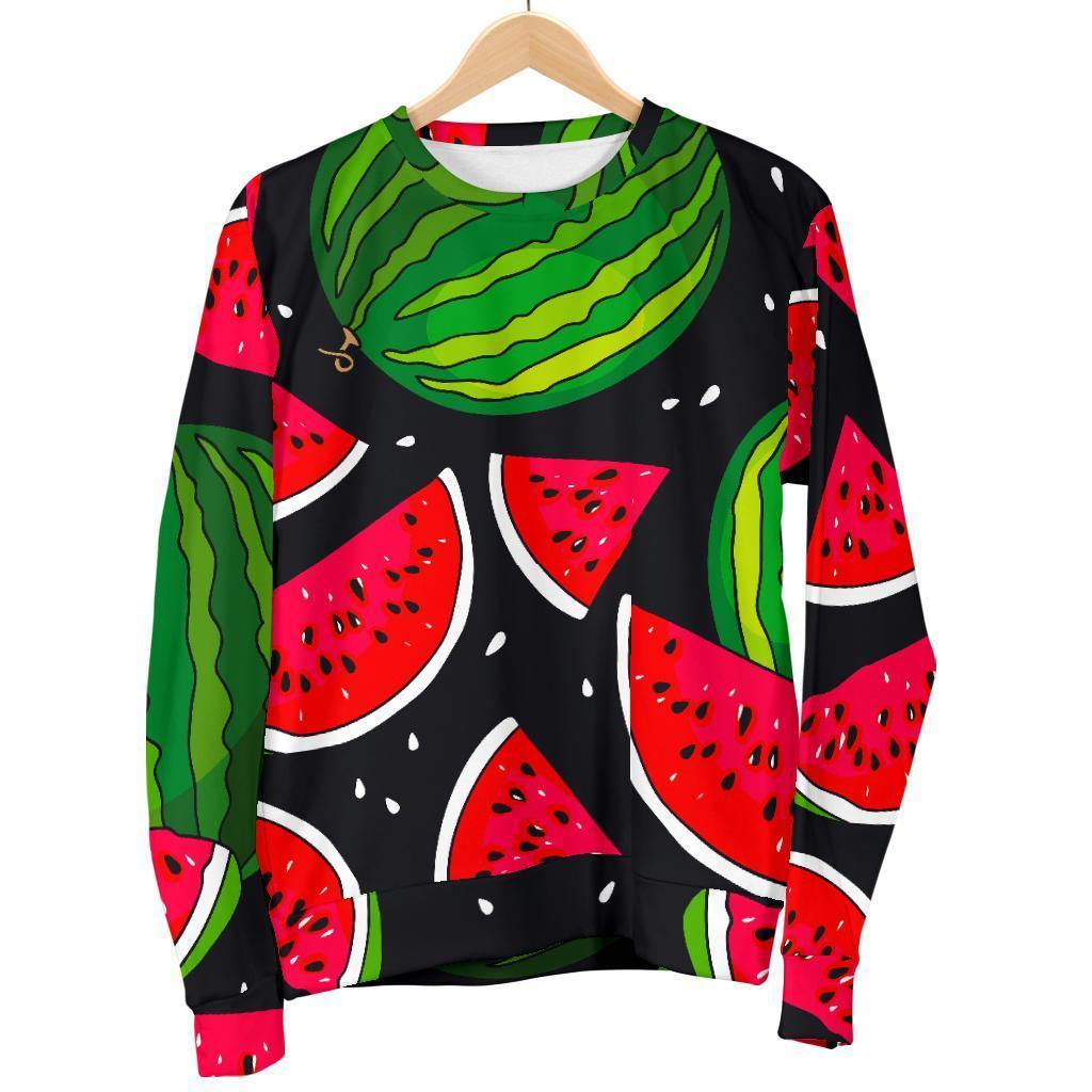 Black Watermelon Pieces Pattern Print Men's Crewneck Sweatshirt GearFrost