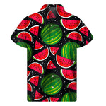 Black Watermelon Pieces Pattern Print Men's Short Sleeve Shirt