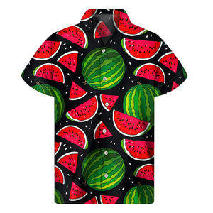 Black Watermelon Pieces Pattern Print Men's Short Sleeve Shirt