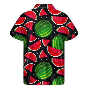 Black Watermelon Pieces Pattern Print Men's Short Sleeve Shirt