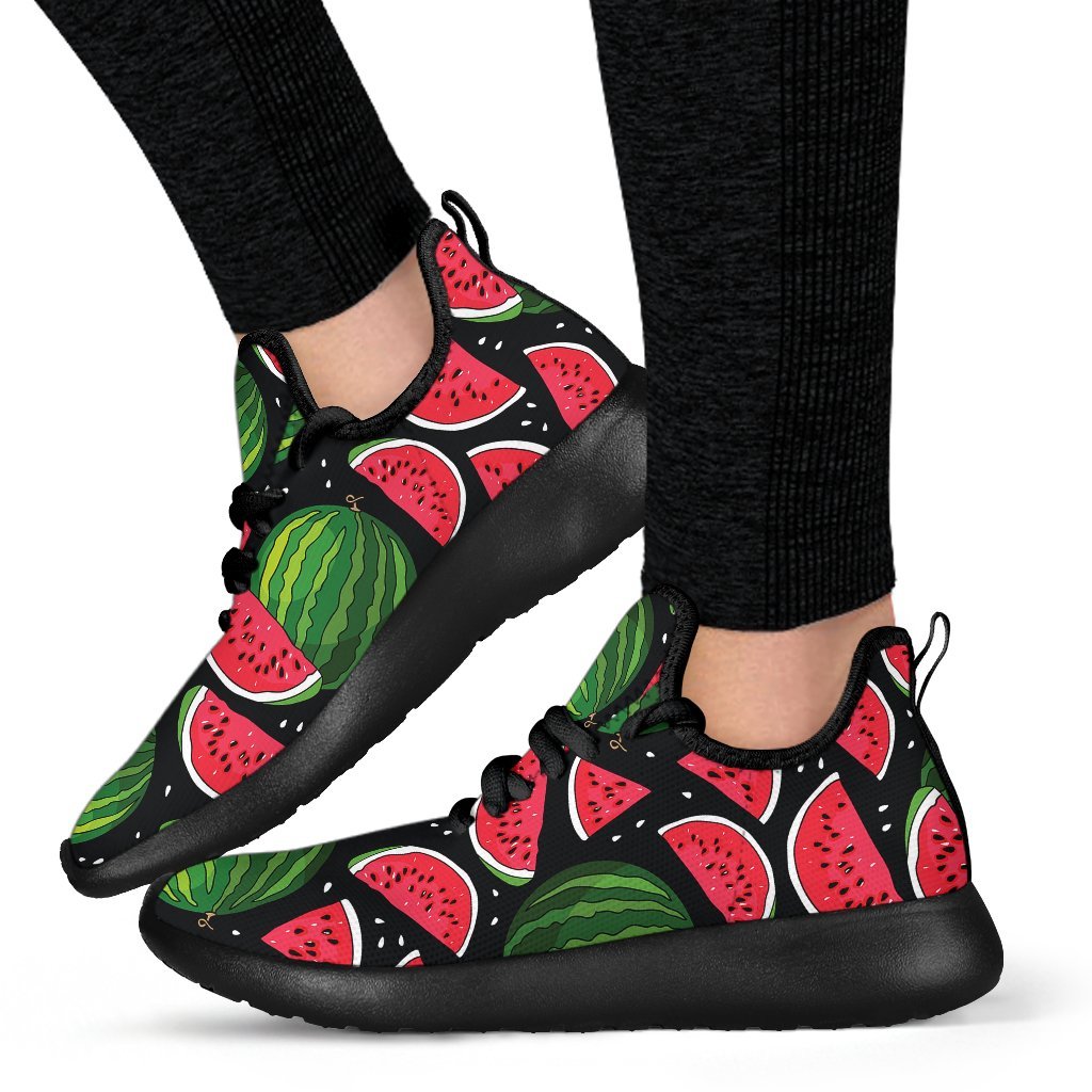 Black Watermelon Pieces Pattern Print Mesh Knit Shoes GearFrost
