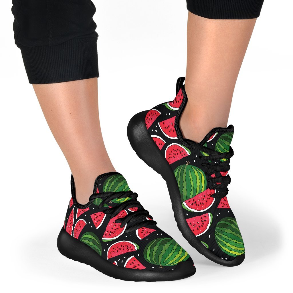 Black Watermelon Pieces Pattern Print Mesh Knit Shoes GearFrost