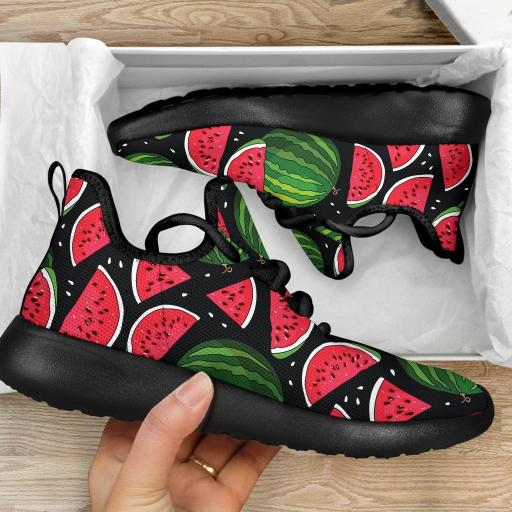 Black Watermelon Pieces Pattern Print Mesh Knit Shoes GearFrost