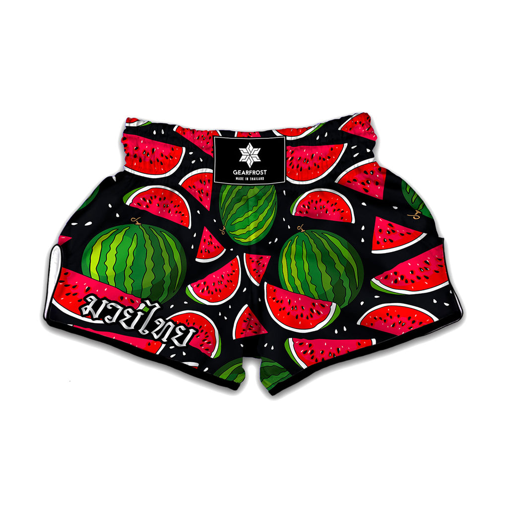 Black Watermelon Pieces Pattern Print Muay Thai Boxing Shorts