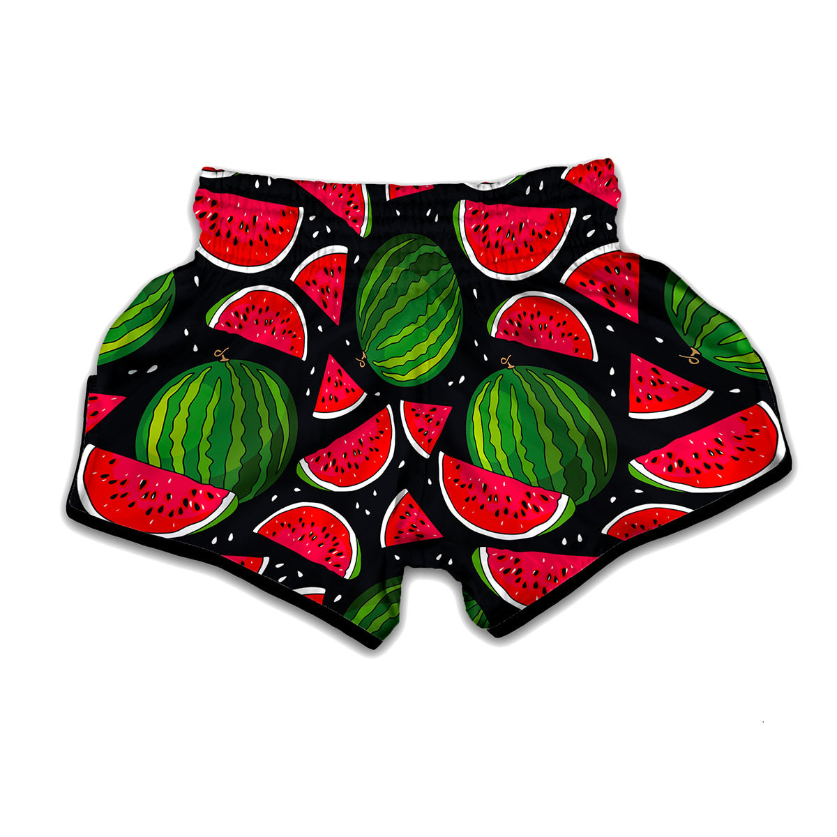 Black Watermelon Pieces Pattern Print Muay Thai Boxing Shorts