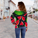 Black Watermelon Pieces Pattern Print Off Shoulder Sweatshirt GearFrost