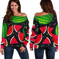 Black Watermelon Pieces Pattern Print Off The Shoulder Sweatshirt