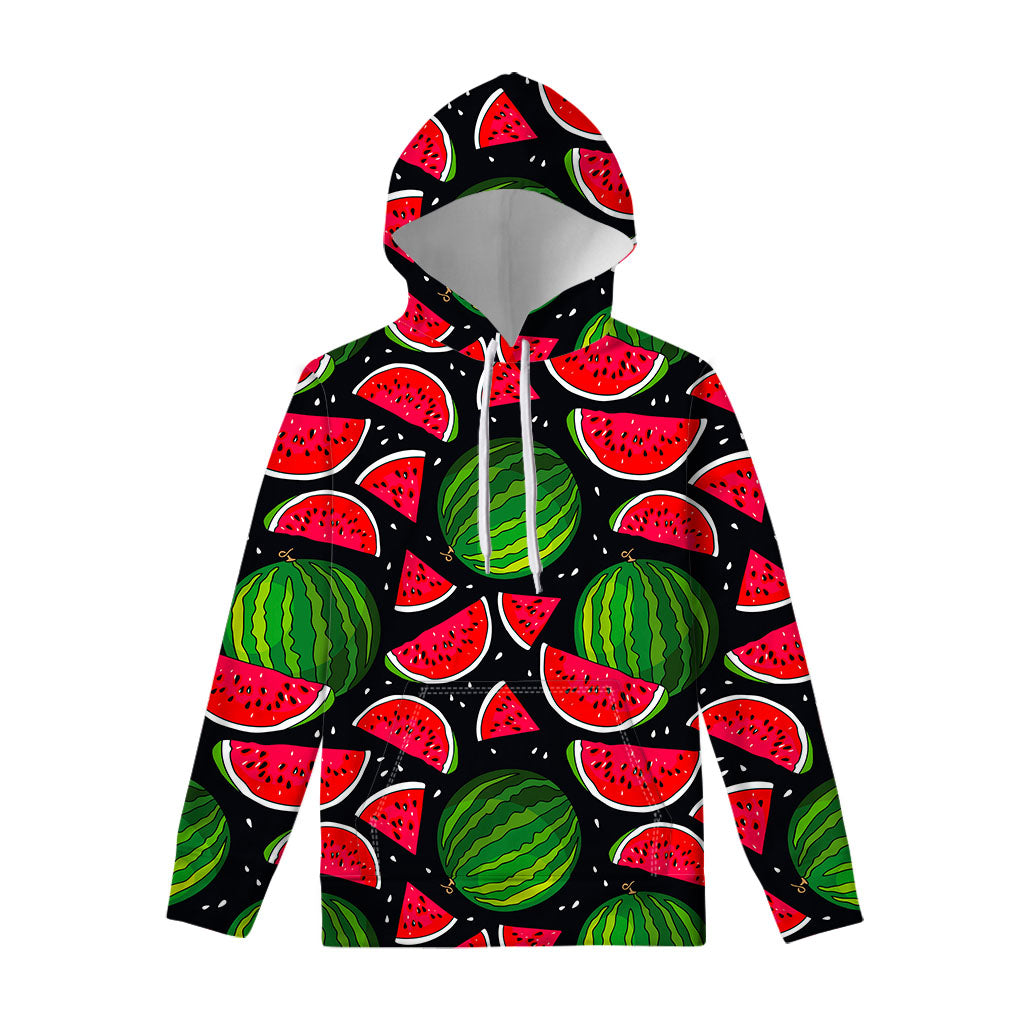 Black Watermelon Pieces Pattern Print Pullover Hoodie